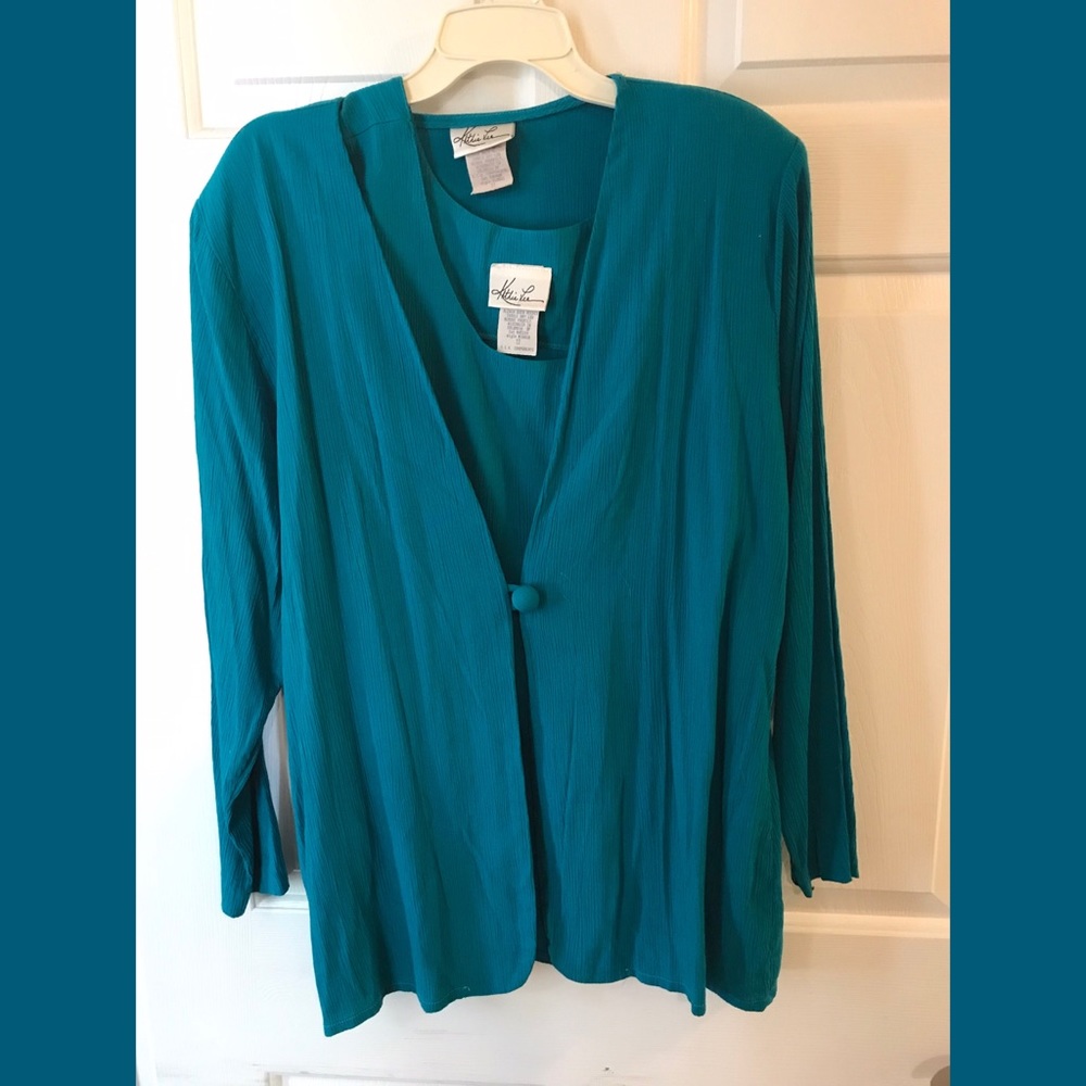 Vintage Kathie Lee Teal Jacket & Blouse Set
